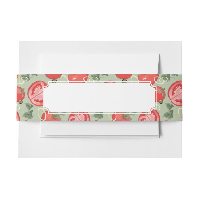 Abstract pattern with tomato invitation belly band (Front Example)