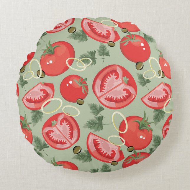 Abstract pattern with tomato round cushion (Front)
