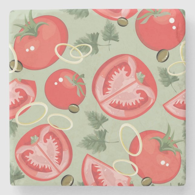 Abstract pattern with tomato stone coaster (Front)