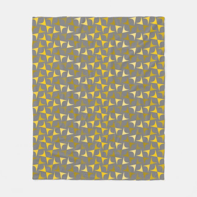 Abstract Pattern Yellow and Grey Fleece Blanket (Front)