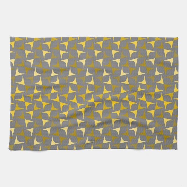 Abstract pattern yellow and grey tea towel (Horizontal)