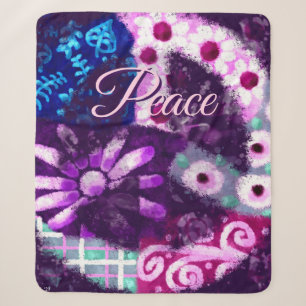 Abstract Peace Sign Hippie Art Personalised Sherpa Blanket