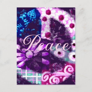 Abstract Peace Sign Hippie Art Pink Purple Postcard