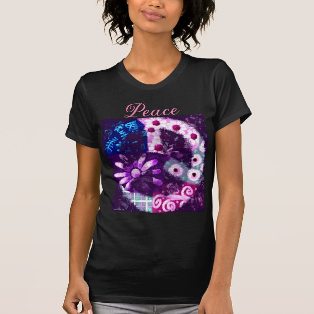 Abstract Peace Sign Hippie Art Pink Purple T-Shirt (Front)