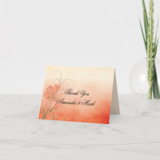 Abstract Peach Flowers Peach Background Thank You Card (Front)