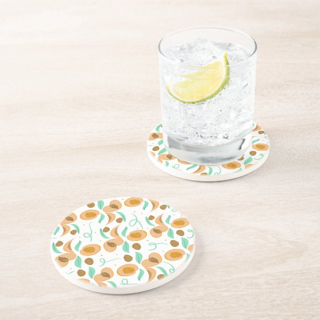 Abstract  Peach Fruit Slices Hand Drawn Pattern   Coaster (Side)
