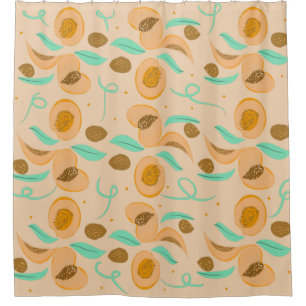 Abstract  Peach Fruit Slices Hand Drawn Pattern  Shower Curtain