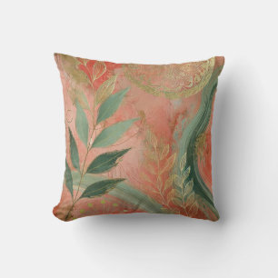 Abstract Peach-Golden Leaf Artwork Style 15 Cushion