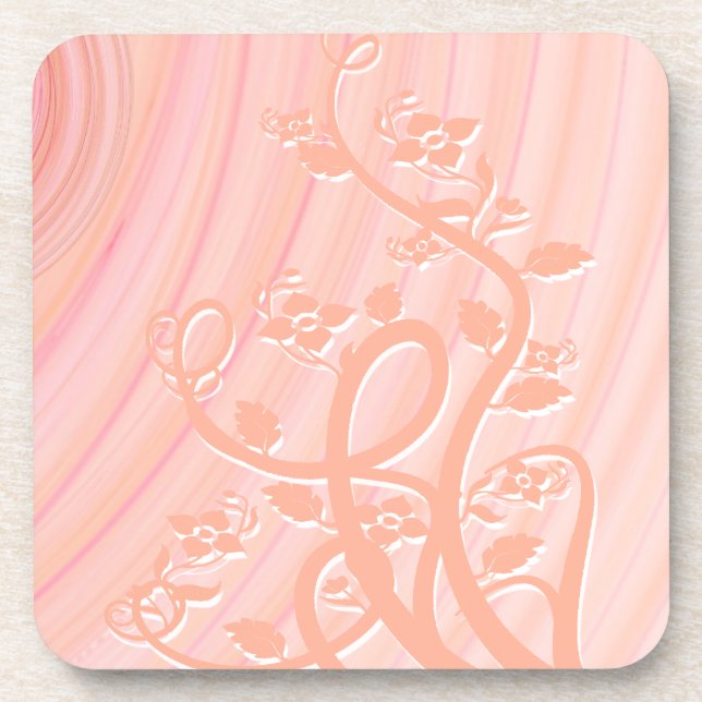 Abstract Peach Pink Spirals Vines Flowers Coaster (Front)
