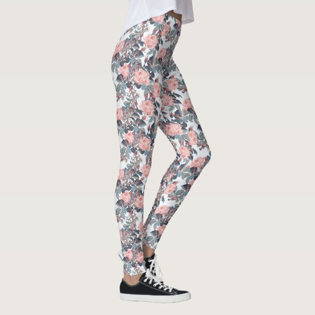 Abstract Peach Rose Design Leggings (Right)