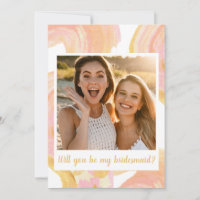 Abstract Peach Yellow Photo Bridesmaid Proposal