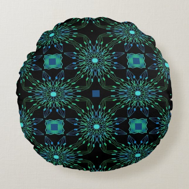 Abstract Peacock Colours Pillow-Design 1 Round Cushion (Front)