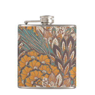 Abstract Peacock Feather Pattern Hip Flask