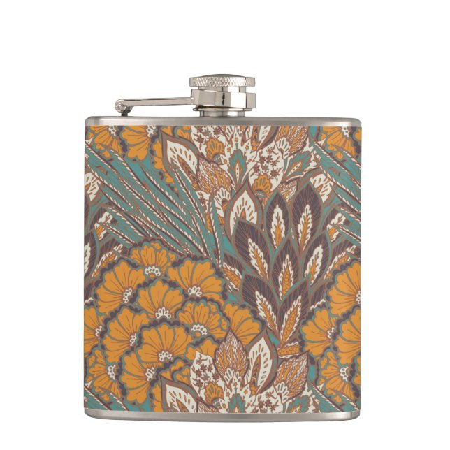 Abstract Peacock Feather Pattern Hip Flask (Front)