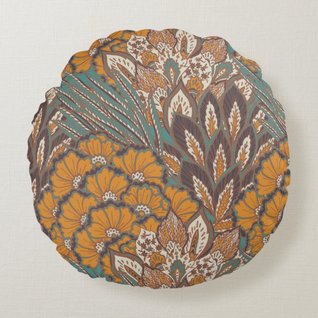 Abstract Peacock Feather Pattern Round Cushion (Front)
