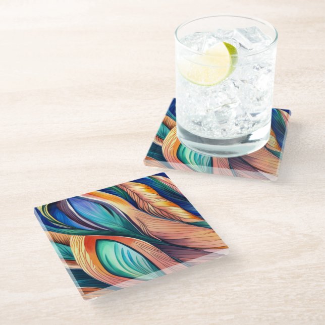 Abstract Peacock Glass Coaster (Angled)