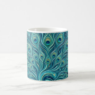 Abstract Peacock Ocean Blue Fan Coffee Mug