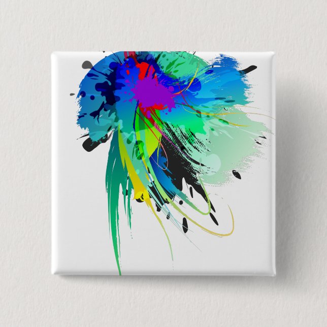 Abstract Peacock Paint Splatters 15 Cm Square Badge (Front)