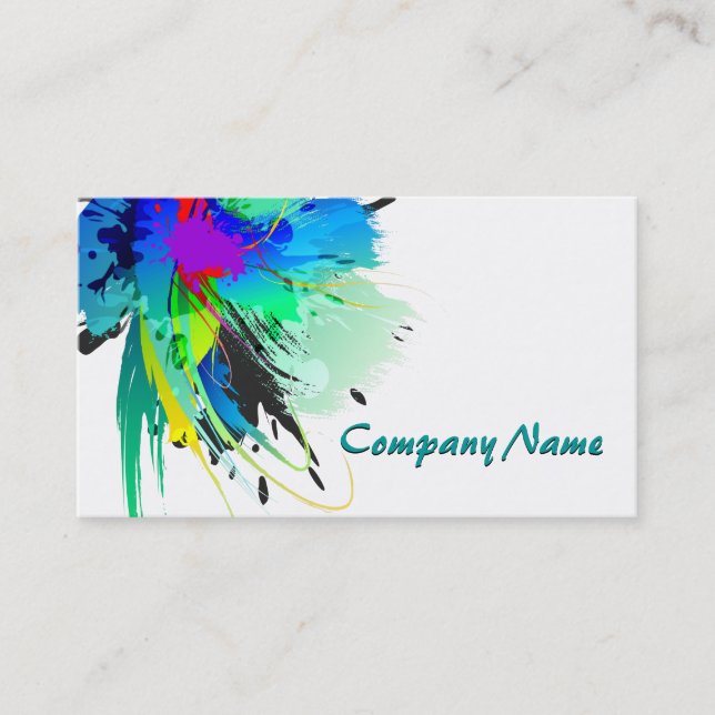 Abstract Peacock Paint Splatters Business Card (Front)