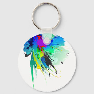 Abstract Peacock Paint Splatters Key Ring