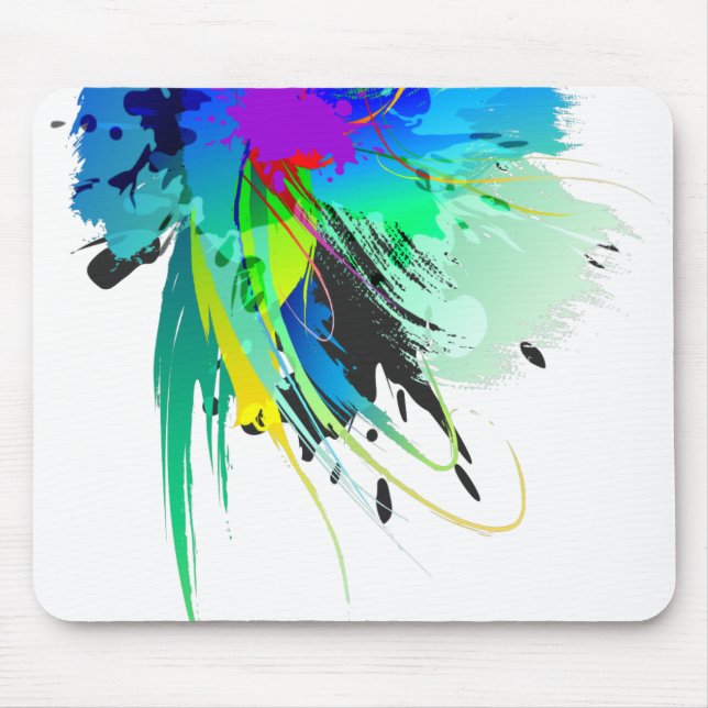 Abstract Peacock Paint Splatters Mouse Pad (Front)