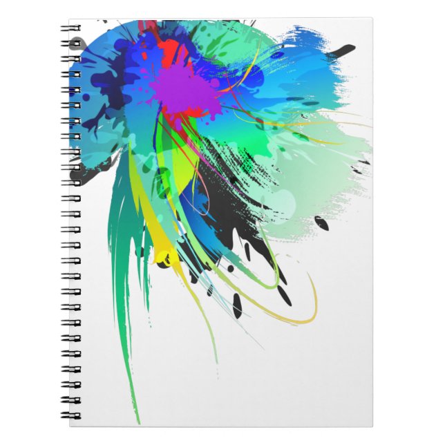 Abstract Peacock Paint Splatters Spiral Notebook (Front)