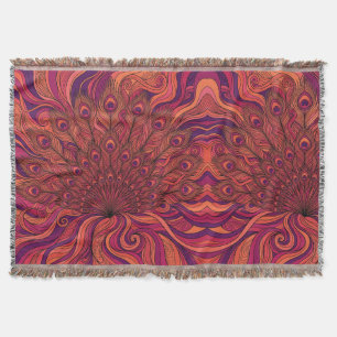 Abstract Peacock Sunset Orange Feather Blankets