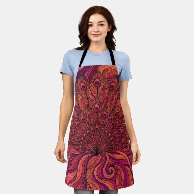 Abstract Peacock Sunset Orange Line Apron (Worn)