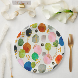 Abstract Pebble Gold Glitter Art Paper Plate