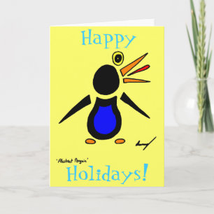 Abstract Penguin 'Happy Holidays!' Card - Yellow