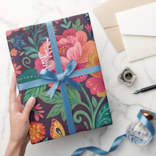 Abstract Peonies Butterflies Wrapping Paper