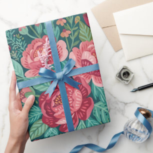 Abstract Peonies Garden Butterflies Wrapping Paper