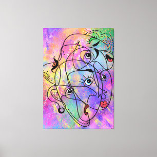 Abstract People Face Moods - Cubism Style Drawing  Canvas Print