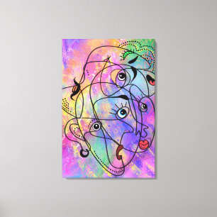 Abstract People Face Moods - Cubism Style Drawing  Canvas Print