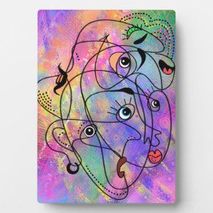 Abstract People Face Moods - Cubism Style Drawing  Plaque