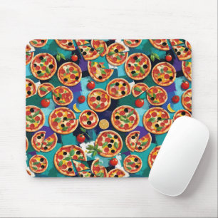 Abstract Pepperoni Pizza On Blue Colour Background Mouse Pad
