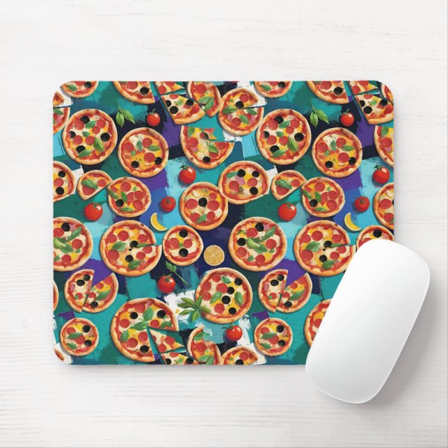 Abstract Pepperoni Pizza On Blue Colour Background Mouse Pad (With Mouse)