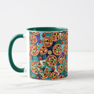 Abstract Pepperoni Pizza On Blue Colour Background Mug
