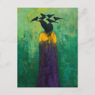 Abstract Person Black Birds on Head Postcard