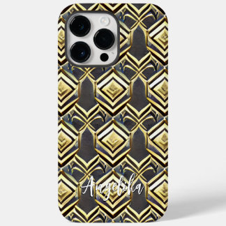 Abstract Personalised Chevron Black and Gold Name Case-Mate iPhone 14 Pro Max Case