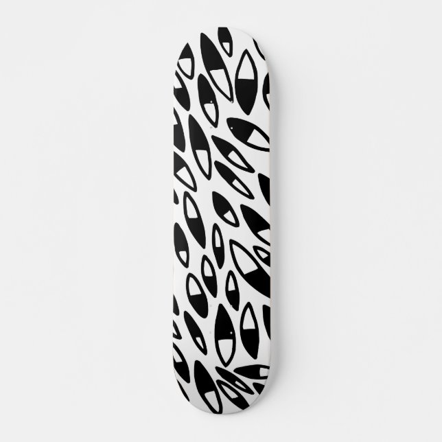 Abstract Petals - Black on White Skateboard (Front)