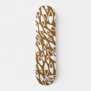 Abstract Petals - White on Brown Skateboard