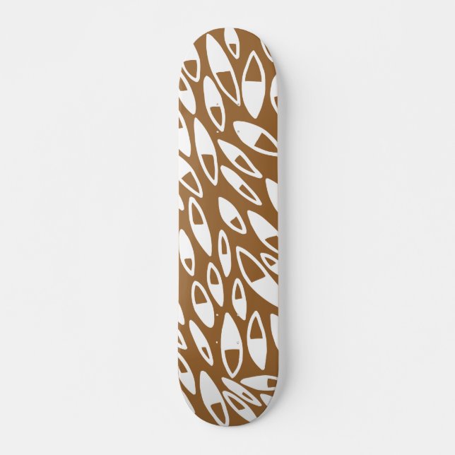 Abstract Petals - White on Brown Skateboard (Front)