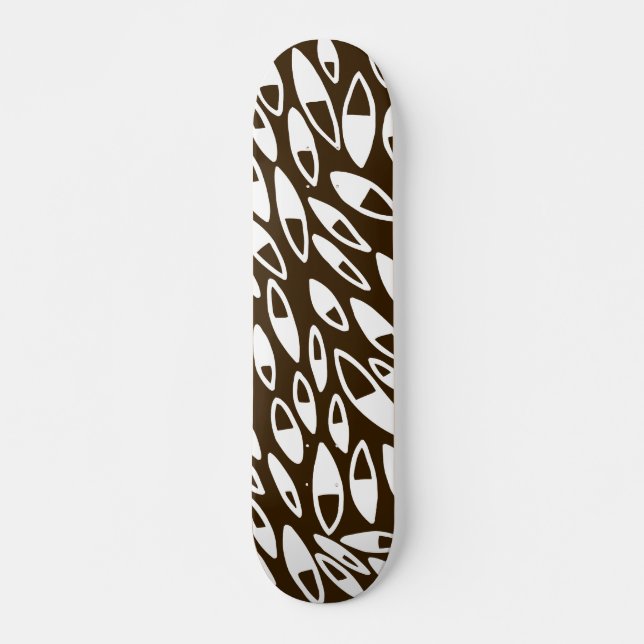 Abstract Petals - White on Dk Brown Skateboard (Front)