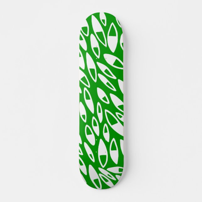 Abstract Petals - White on Dk Green Skateboard (Front)