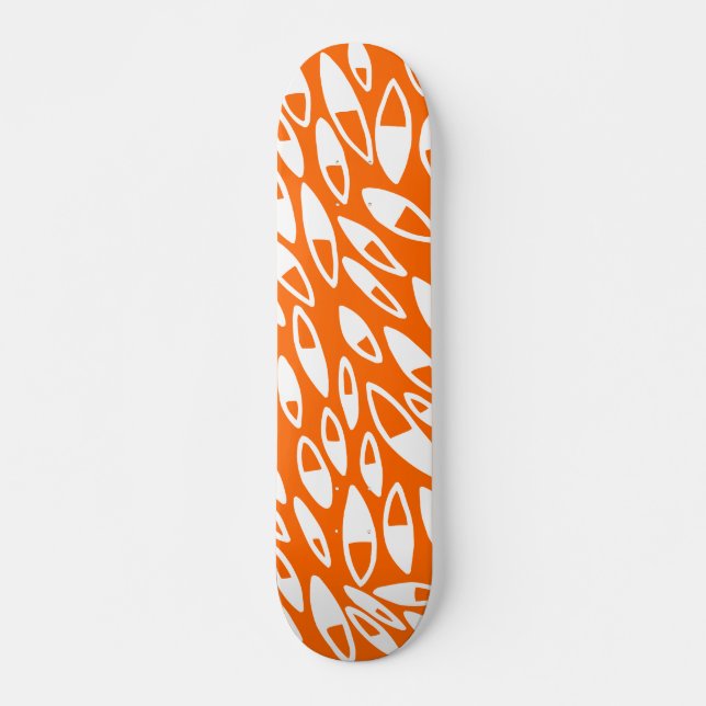 Abstract Petals - White on Orange Skateboard (Front)