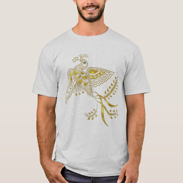 Abstract Phoenix Bird In Gold Tones T-Shirt (Front)