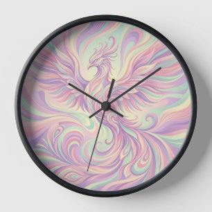 Abstract Phoenix Rising Pastel Wings Art Clocks