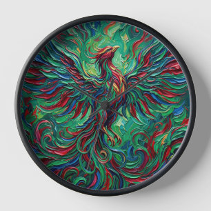 Abstract Phoenix Wings Jewel Tone Art Clocks