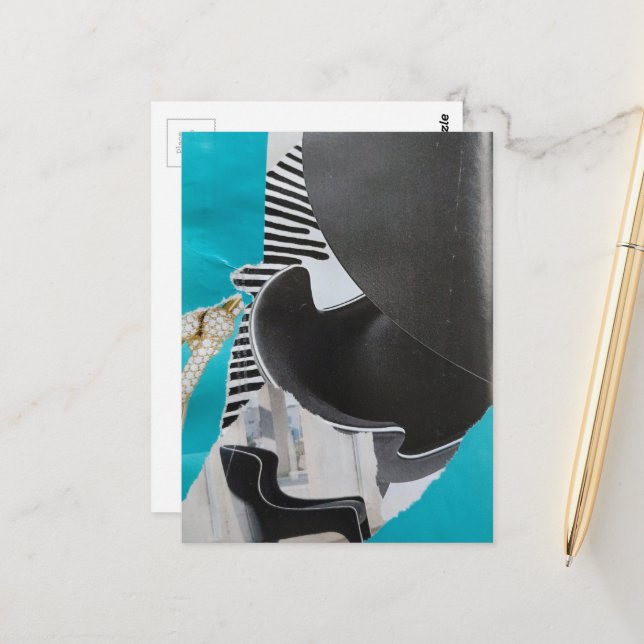 Abstract Piano and Chair collage Postcard (Front/Back In Situ)